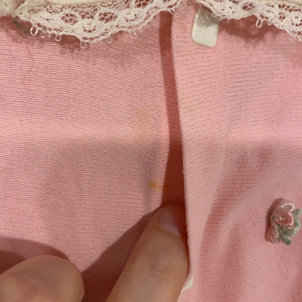70s Lace Collar Footed Onesie Vintage Pink Cream Newborn